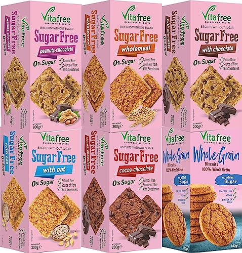 Vitafree Cookies Kekse Probierset 6 Verschiedene Sorten ohne Zucker 1180g aus Griechenland