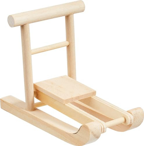 HobbyFun Miniatur Tretschlitten Holz Schlitten 5.0x6.6x8.0 cm Winter Deko Modell Miniaturen Wichtel Geschenkverpackung Dekoration