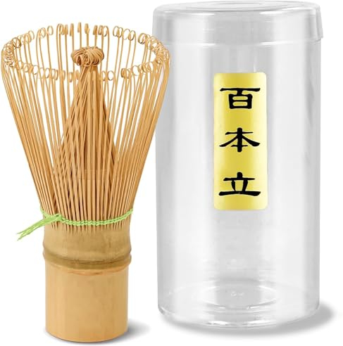 Batidor de Bambú Tradicional para Matcha, Batidor de Bambú Chasen para la Preparación de Té Ceremonial, Auténtico Batidor de Bambú Japonés para Té Matcha, 100 Varillas