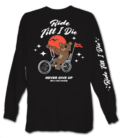 Riot Society Men's Long Sleeve Graphic and Embroidered Fashion T-Shirt, Dro X Riot Society Ride Till I Die (Black), Large