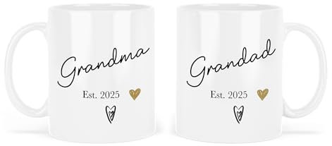 UNIQUEPGIFTS Grandma and Grandad Mug Set 2025, New Grandparents Gifts, Gift for Grandparents, 11 Oz White Mug Set
