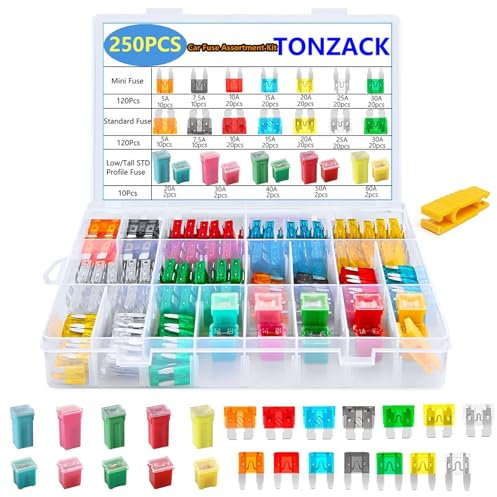 250Pcs Auto Sicherung Sortiment Kit, Auto Blade Sicherungen-Standard Mini Größe 5A 7,5A 10A 15A 20A 25A 30A Low Tall STD Profil Sicherungen für Autos,LKWs,Kfz Ersatz Sicherungen mit Sicherungsabzieher