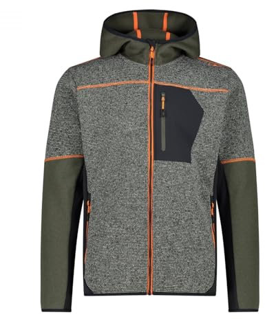 CMP - Giacca da uomo in pile Knit Tech con cappuccio fisso, Olive-Antracite, 48