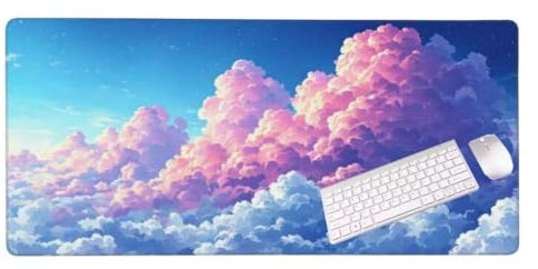 Gaming Mauspad Rosa Wolken Mauspad, Mousepad XXL 1000x600 mm, Mauspad Gaming Zubehör mit Anti Rutsch Basis Mouse Pad Wasserdicht und Langlebig Gaming Zubehör für Home Office Zimmer Deko S-4118
