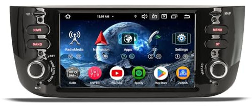 Erisin 8-Core 4GB+64GB Autoradio Bluetooth Android 14 GPS Navigatore per Fiat Grande Punto Fiat Linea Supporto CarPlay Android Auto WiFi DSP DAB+ USB FM OBD2 SWC Canbus 6.2 pollici Schermo tattile