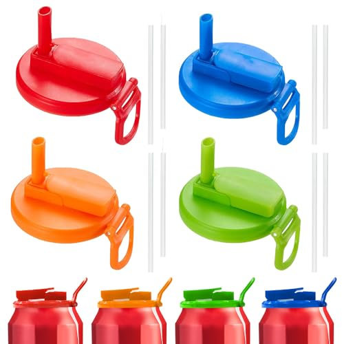 4 Stück Deckel für Energy Dosen mit Strohhalm, Deckel für Dosen mit Strohhalm, Dosen Strohhalm Aufsatz, mit Flip Strohhalm, Wiederverwendbare und Auslaufsichere Energy Dosen Deckel.