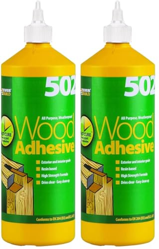 Everbuild 502 All Purpose Weatherproof Wood Adhesive – Suitable for typical Wood Bonding Applications – 1 Litre (Pack of 2)