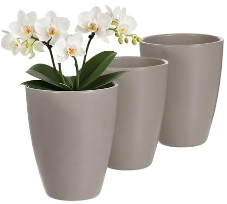Annastore Orchideentopf 3er Set aus Keramik Taupe mit Erhöhung Ø 13,5 cm | H 17 cm, für optimale Belüftung, Übertopf für Orchideen, langlebig & stilvoll, Blumentopf für Innenbereich