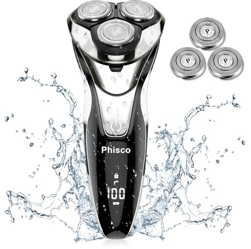 Phisco Elektrorasierer Rasierer Rasierapparat für Herren mit Pop-up Trimmer IPX7 Wasserdicht Nass- & Trocken, Reiseverriegelung & Digital Power-Anzeige 8108 (silber)