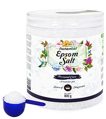 Nortembio Sal de Epsom 800 g. Fuente Concentrada de Magnesio Natural. Sal de Baño 100% Pura, sin Aditivos. Relajación Muscular y Buen Sueño. E-Book Incluido.