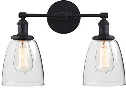 Phansthy Wandleuchte wandlampe 2 Flaming Klar Glas Glocke Wandleuchte Vintage Industrie innen Modern Wandbeleuchtung Loft-Wandlampe Küchenwandleuchte(Schwarz Farbe)