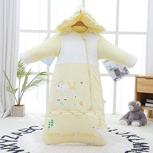 NEWELLYY Swaddle Decke Schlafsack für Baby,Baby-Anti-Kick-Steppdecke aus Baumwolle, verdickter Umschlagschlafsack-gelb_130cm,Baby Wickeldecke Kinderwagen Wrap