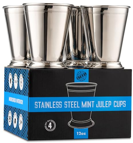 Mint Julep Becher: Edelstahlgläser, 4 Stück, Metall, 340 ml, Cocktailgläser, Partyzubehör (4)
