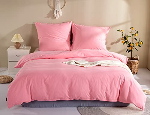 Amolavet Sommer Bettwäsche Rosa 200x200 3teilig Set aus Gebürstetem Mikrofaser Sommerbettwäsche 200x200 Pink Mit Reißverschluss für Doppelbett Bettbezug 200x200cm + 2 Kissenbezüg 80x80cm