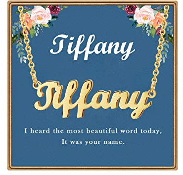 Ldurian Name Necklace Personalized, Tiffany Customized Name Plate Necklace,14K Gold Plated Personalized Dainty Name Necklaces for Teen Girls, Birthday aesthetic Jewelry Gift for Women