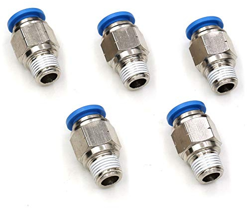 8mm to 1/8 Inch NPT Male Thread Push to Connect Fittings,CEKER Pneumatic Connector Tube Fittings Air Line Fittings Push in Air Compressor Accessories For 3D Printer 5Packs