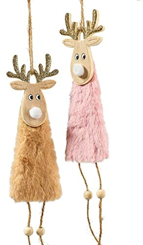 Florissima 4 St. Elche zum Aufhängen Holz Fell 25cm Rosa Sand Creme Deko Weihnachten Weihnachtshänger Fensterdeko