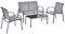 Salon de Jardin Design Table Basse Plateau en Verre Canapé Fauteuils Set de 4 Meubles Extérieurs pour 4 Personnes Acier PVC Polyester Noir Gris Clair