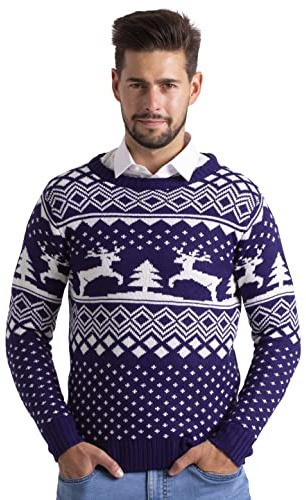 BlauerHafen Herren Weihnachts Jumper Ugly Rentier Strickpullover Winter Jumper Rundhals Langarm Xmas Christmas Sweater Größen S–XXL
