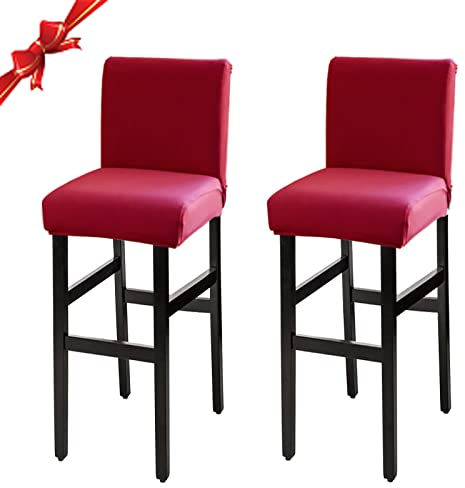 Jaotto Stuhlhussen 2er Set, Stretch Barhockerbezüge Abnehmbarer Waschbarer, Stühle Schutz Dekoration, Stuhlbezug Barhocker Stuhlbezüge für Pub Counter Bar Café(Rot,2 Stück)