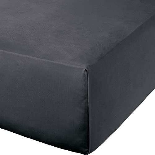 Erwin Müller Bettlaken, Betttuch Mako-Satin Landshut - seidig weich, temperaturausgleichend, ohne Gummizug - anthrazit Größe 180x280 cm