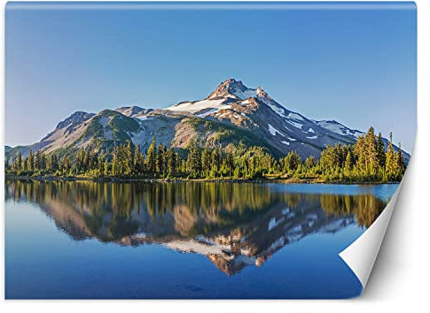 Feeby Papier Peint Intissé Pic Montagne Ciel 400x280 cm bleu XXL Moderne Décoration Murale Tableaux Muraux Tapisserie Salon Chambre à coucher Nature Lac Forêt