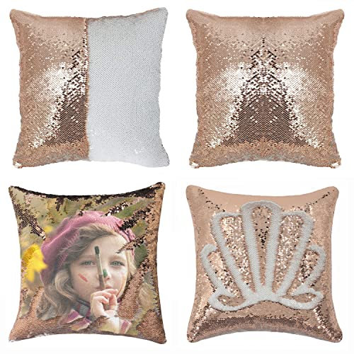 TCBESTO Federa per cuscino con paillettes 4 x 40 cm, 4 pezzi con sublimazione e paillettes, cuscino in oro rosa, reversibile, con paillettes, per cuscino a sublimazione