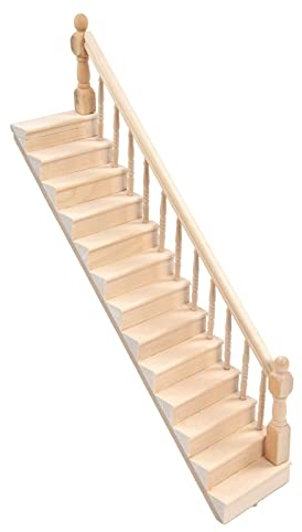 Septpenta Holzpuppenhaustreppe Im Maßstab 1/12, Leitertreppenmodell mit Handlauf, DIY Treppenmodell für Minihausszenen, Märchengarten Dekoration Spielzeugzubehör, Puppenhaus (Linke)