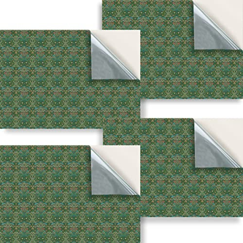 Stick & Go Repositionable Self Adhesive Dolls House Wallpaper 1:24 Scale (Set of 4 Sheets) - Morris Floral Green Wallpaper - No. 131