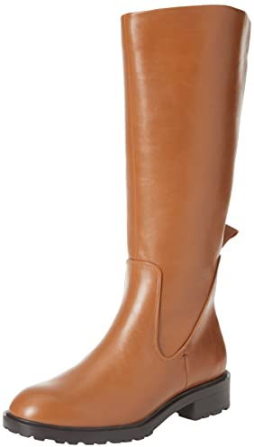 Amazon Essentials Stivali da Equitazione al Ginocchio Donna, Nero Caramello Scuro Finta Pelle, 39 EU