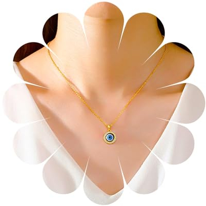 Aneneiceera Kristall Böser Augen Anhänger Halskette Gothic Blau Talisman Augen Halskette O Büroklammer Kette Türkischer Böser Augen Glück Schutz Halskette Rund Strass Augen Halskette Schmuck Frauen