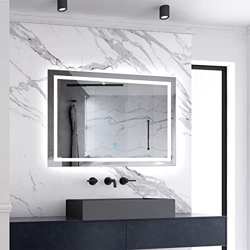 Skybathroom 800x600mm Illuminated Bathroom LED Mirror with Demister Pad|Cool White Light|Wall Mounted|IP44|Touch Sensor
