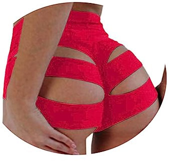 ORANDESIGNE Scrunch Butt Sportshorts Damen Push Up Booty Nahtlos Biker Yoga Fitness Gym Shorts Hohe Taille Pole Dance Rüschen Bikini Rave Cut Out Clubwear A Rot XL