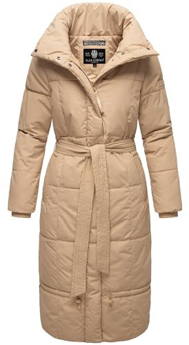 Navahoo Damen Wintermantel Warmer Steppmantel extralang mit Gürtel Mirenaa Beige Gr. M