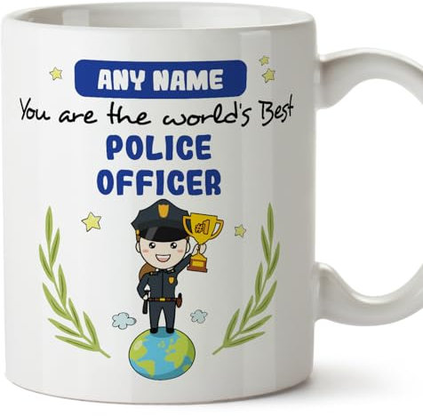 MUGFFINS Personalised Mug for Police Officer Woman - in English - You are World's Best - Funny Custom Gift for Colleagues - Ceramic 11oz Mug