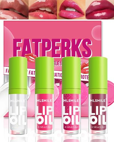 Makeup Gloss Fat Oil 4 Stück Lipgloss Lippenfüller Plumping Lip Gloss Tinted Lip Balm Transparent Lip Care Lippenöl geeignet für die Lippen der Frauen feuchtigkeitsspendend, hochglänzend, nicht