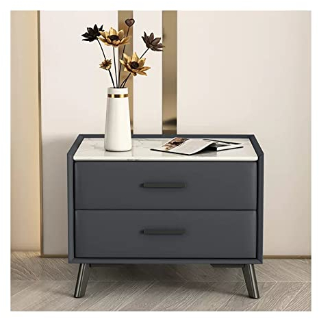 Tables de chevet Table de chevet moderne en cuir artificiel, table de chevet simple en ardoise laquée, armoire rectangulaire en bois, casier de chevet de chambre à coucher, 2 tiroirs de rangement (gri