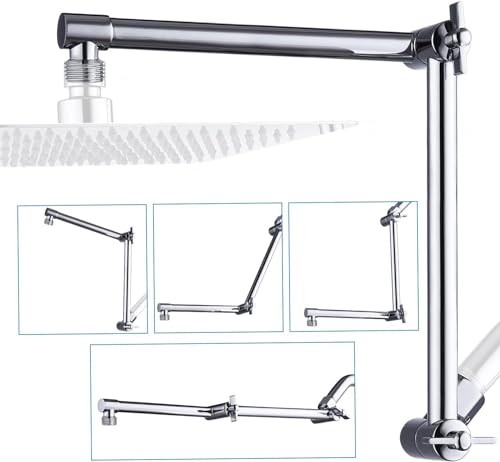 Bras d'extension de Pommeau de Douche, 40,6 cm Rallonge de Pommeau de Douche Pliable, Murale Extension de Bras de Douche en Laiton, avec Joints de Verrouillage, Hauteur et Angle Réglables
