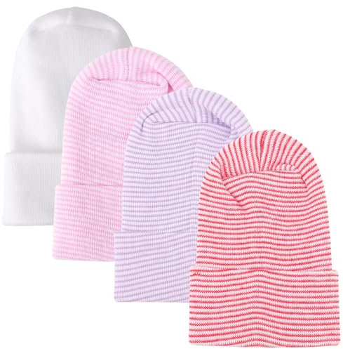 DRESHOW 4 Stück Neugeborenen Krankenhaus Hut Infant Baby Hut Mütze Mit Großen Bogen Weichen Niedlichen Knot Kindergarten Mütze