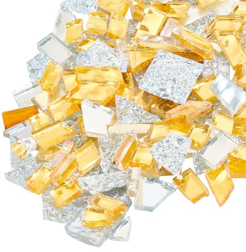 WEBEEDY Unregelmäßige Mosaik-Glasstücke In Gold Und Silber Große Mosaikfliesen Zum Basteln Winziges Mosaik-Kunst-Bastelset DIY-Vasen Tassen Bilderrahmen Blumentöpfe als Heimdekoration, 300g