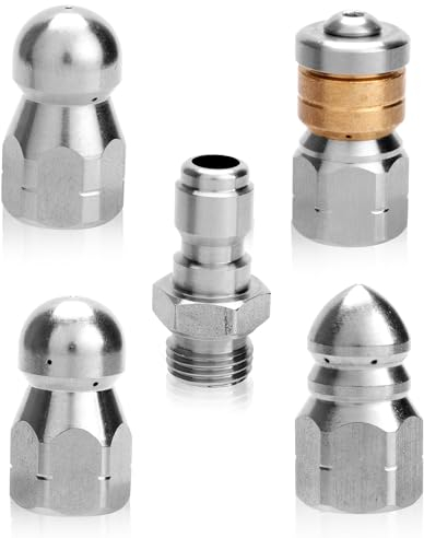 4 Stück Hochdruckreiniger Düsen, mit 1/4 NPT-Schnellanschluss und Rohrdichtband, Edelstahl Kanalspüldüse für Hochdruckreiniger-Abflussschlauch Sprühdüsen Spitzen Set, 5000 PSI