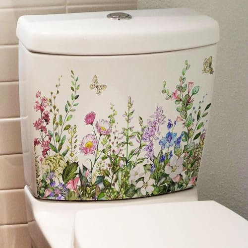 Green Plant Leaves Flowers Toilets Stickers Self-Adhesive Bathroom Wall Sticker Green Leaf Floral Toilet Lid Decals DIY Removable Waterproof Toilets Sticker Lid Decals,Toilet Accessories
