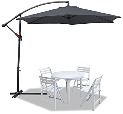 Eulenke Parasol 300 cm, Parasol Déporté avec manivelle e pied, Angle d'inclinaison et hauteur réglables, Parasol de jardin avec protection UV pour balcon jardin terrasse, Anthracite