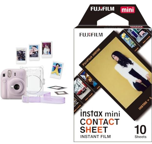 Confezione di fotocamere istantanee instax mini 12 in edizione limitata, lilla e viola & Instax Mini Contact Sheet Edge Film, confezione da 10 foto (Minifilm)