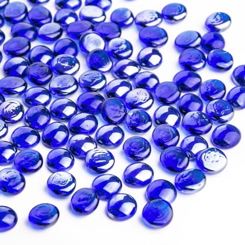 Meschett 0.44KG Marmi di Vetro Blu,Mini Perline di Vetro Piatto~150 PZ per Riempitivi Vaso,Mancala Gemme Fish Tank Rocce per Acquario da Tavolo,Home Decor Art Craft Supplies(0.5~0.7)
