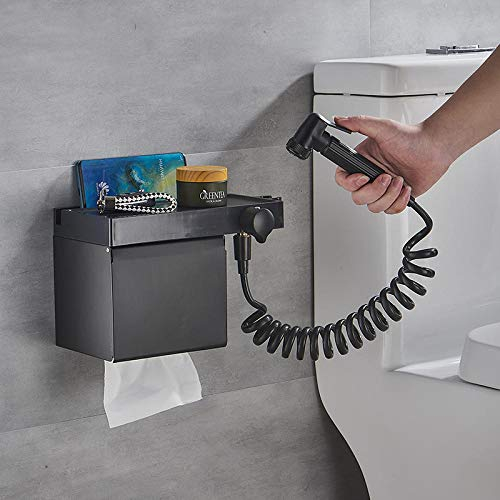 Bidet Wasserhahn Schwarz Kupfer Duschmischer Waschmaschine Wasserhahn Quadratische Dusche Badezimmer Tissue Box Badezimmer Hardware Zubehör, KESULAI