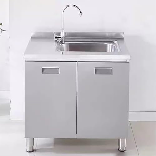 Yuezouikl Edelstahl-Spüle Kommerzielle Spüle, Freistehende Küchenspüle 1 Becken, Mit Ablageschränken Und Arbeitsplattenender, Für Küche, Schränke, Badezimmer, Handwaschbecken, Garage,60 * 50 * 84cm