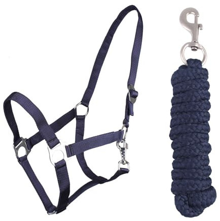 ARBO-INOX Halfter-Set Beginner - Halfter + Führstrick mit Karabinerhaken verstellbar (Mini Shetty, Blau)