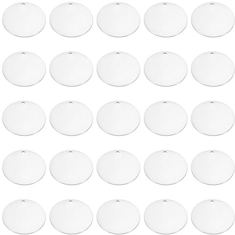 PATIKIL 30mm Steel Disc, 36pcs Metal Stamping Blanks Tags Circle Stainless Steel Pendants Round Metal Plate DIY with Hole for Laser Engraving Stamping Keychain Making, Silver Tone