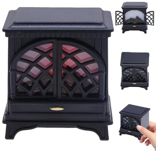 Kalastussaari Dollhouse Fireplace 2 x 2 x 2 Inch 1/12 Scale Miniature Fireplace with LED Light Realistic Dollhouse Miniatures Battery Powered Dollhouse Furniture